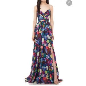 Love By THEIA Multi Floral V-Neck Gown